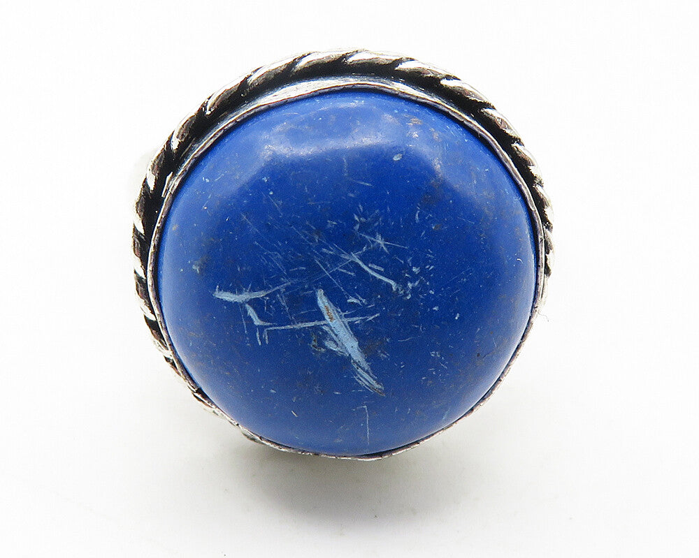 MEXICO 925 Sterling Silver Vintage Lapis Lazuli Cocktail Ring Sz 9.5  RG11669