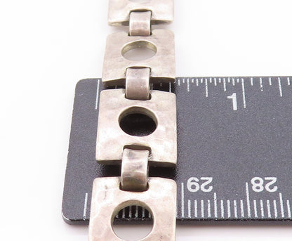 925 Sterling Silver Vintage Bracelet Square Open Work Metal Linked BT11271