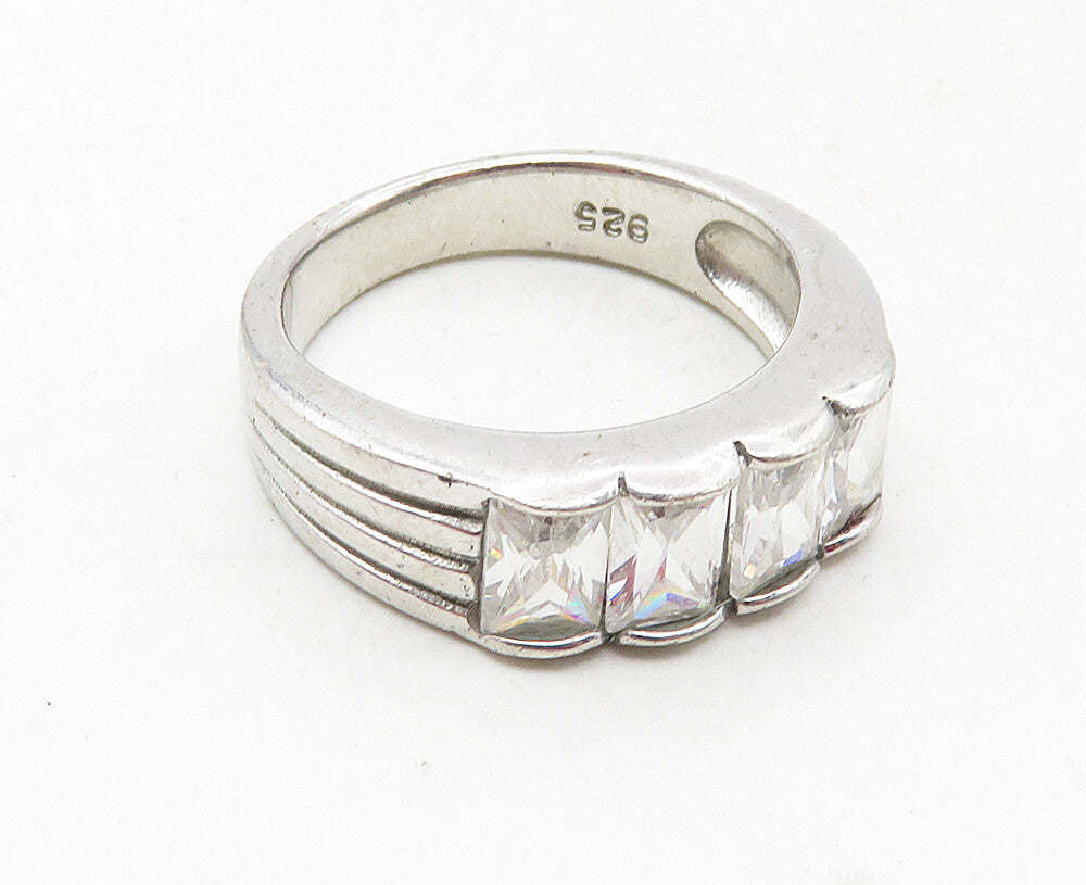 925 Sterling Silver  Vintage Cubic Zirconia 4 Stone Band Ring Sz 8  RG9440