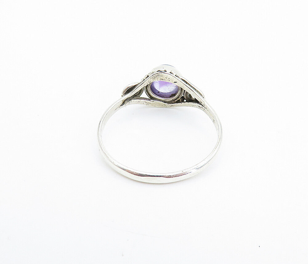 925 Sterling Silver  Cabochon Cut Amethyst Swirl Solitaire Ring Sz 7.5  RG8034