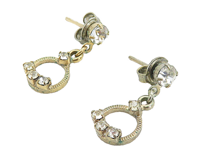 925 Sterling Silver  Vintage Petite Topaz Circle Linked Drop Earrings  EG4322