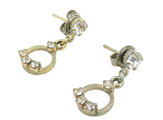 925 Sterling Silver  Vintage Petite Topaz Circle Linked Drop Earrings  EG4322