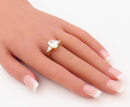 925 Sterling Silver Vintage Ring Gold Plated Oval & Triangle CZ  Sz 7  RG30772