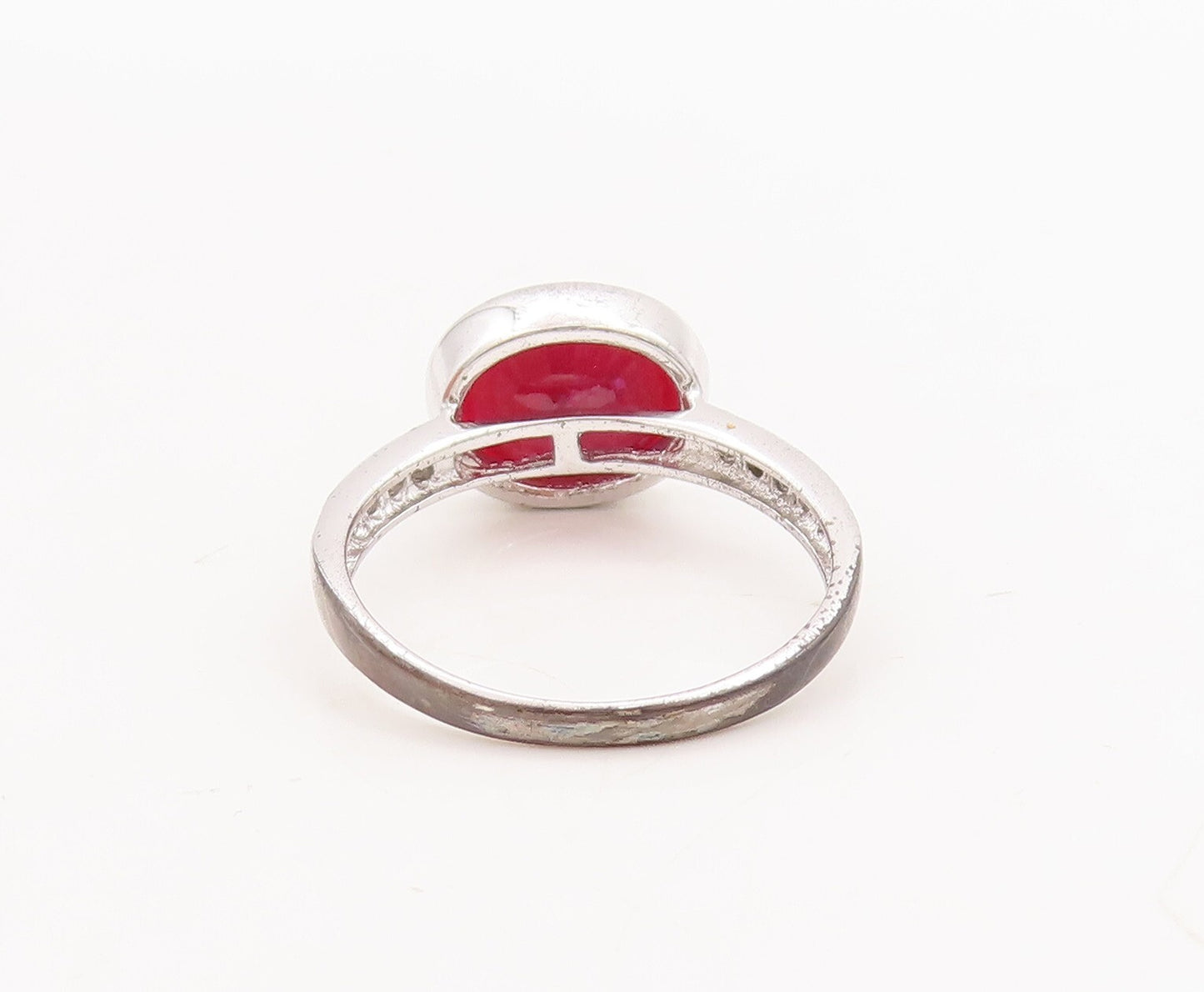 925 Sterling Silver Vintage Ring Oval Ruby Inlay Real Diamonds  Sz 7  RG29018