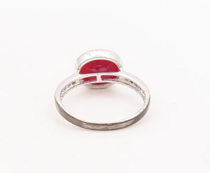 925 Sterling Silver Vintage Ring Oval Ruby Inlay Real Diamonds  Sz 7  RG29018