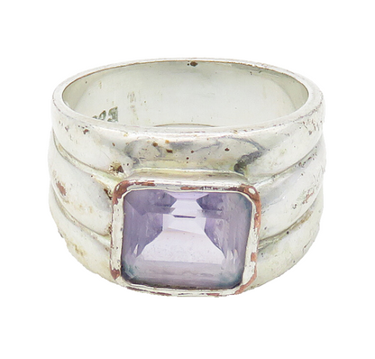 925 Sterling Silver  Vintage Amethyst Shiny Fluted Band Ring Sz 7.5  RG16057