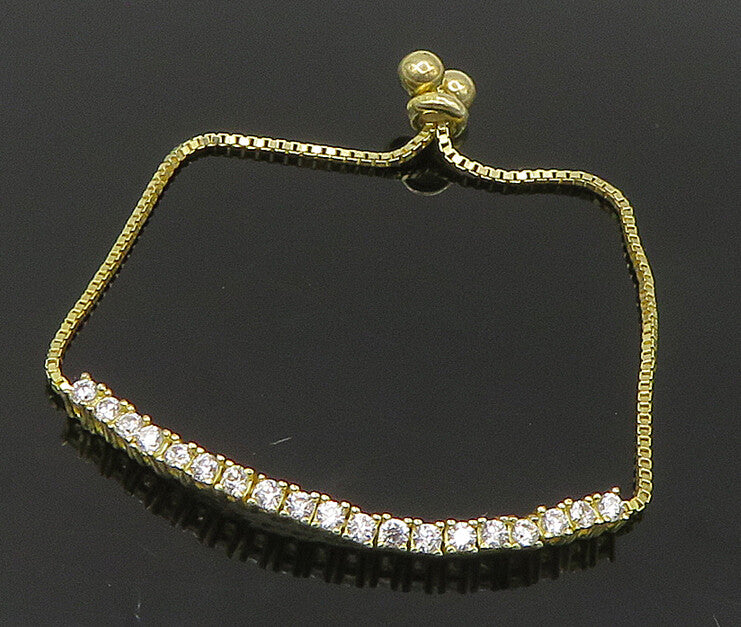 Gold Over 925 Silver  Cubic Zirconia Adjustable Child Box Chain Bracelet BT1103