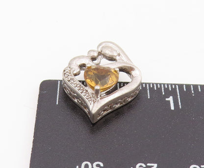 925 Sterling Silver Vintage Pendant Citrine Mother & Child Love Heart  PT25525