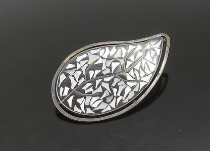 ISRAEL 925 Silver  Vintage Mother Of Pearl Mosaic Leaf Brooch Pin  BP8995