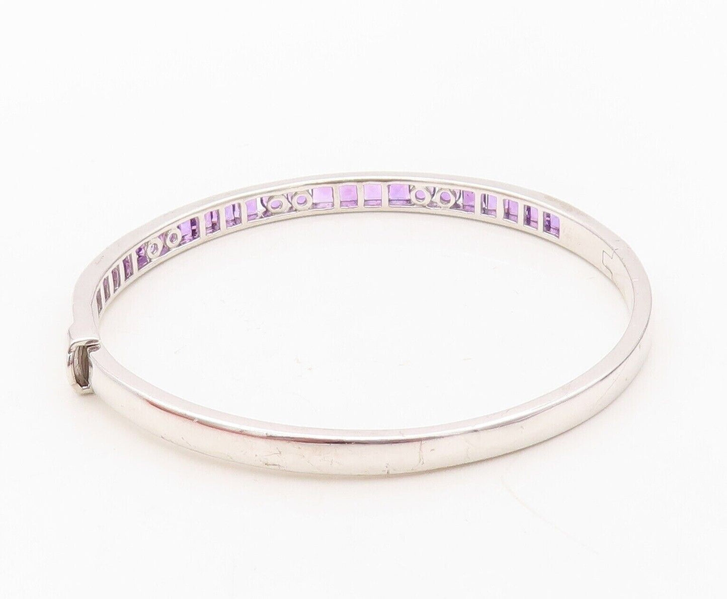 925 Sterling Silver Vintage Bracelet Square & Round Amethyst Bangle  BT10733