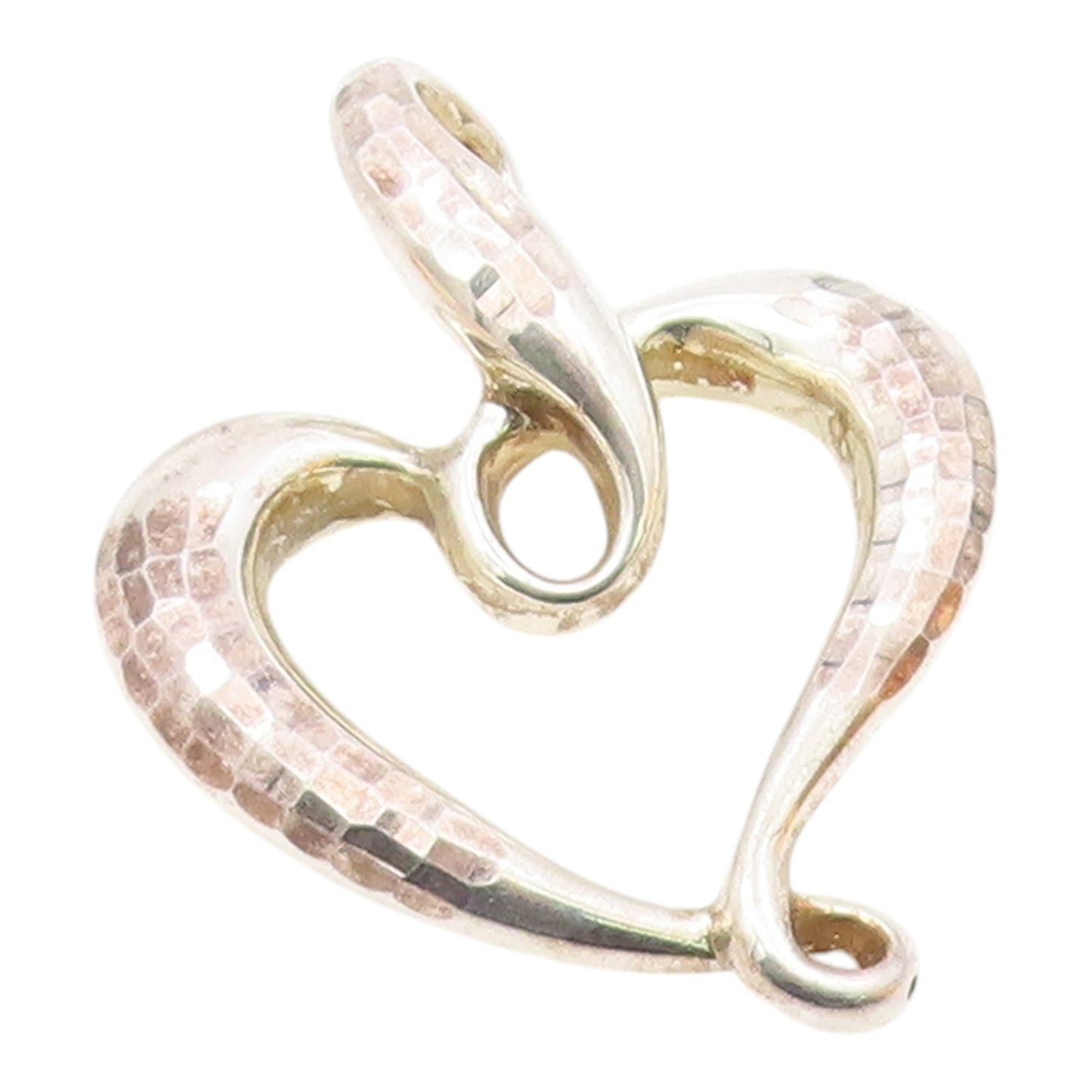 925 Silver  Vintage Hammered & Polished Twisted Love Heart Pendant  PT21442