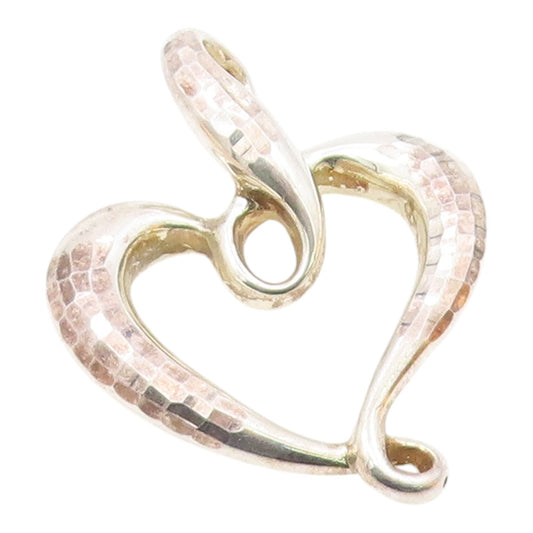 925 Silver  Vintage Hammered & Polished Twisted Love Heart Pendant  PT21442