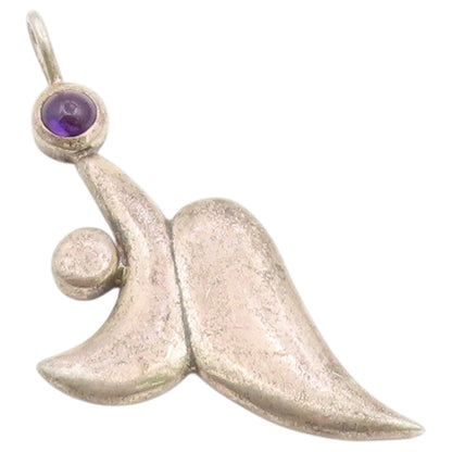925 Sterling Silver Vintage Pendant Cabochon Amethyst Modernist Spirit  PT26370