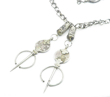 Solid Silver Vintage Antique Oxidized Pattern Designer Chain Necklace NE1204