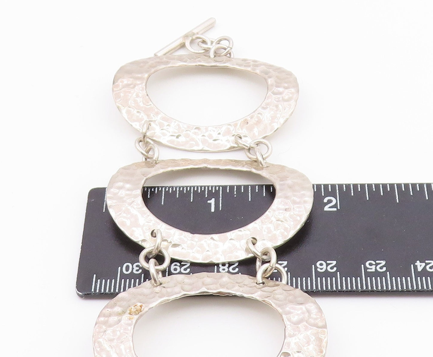 925 Sterling Silver  Vintage Shiny Hammered Oval Link Chain Bracelet  BT3109