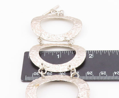 925 Sterling Silver  Vintage Shiny Hammered Oval Link Chain Bracelet  BT3109