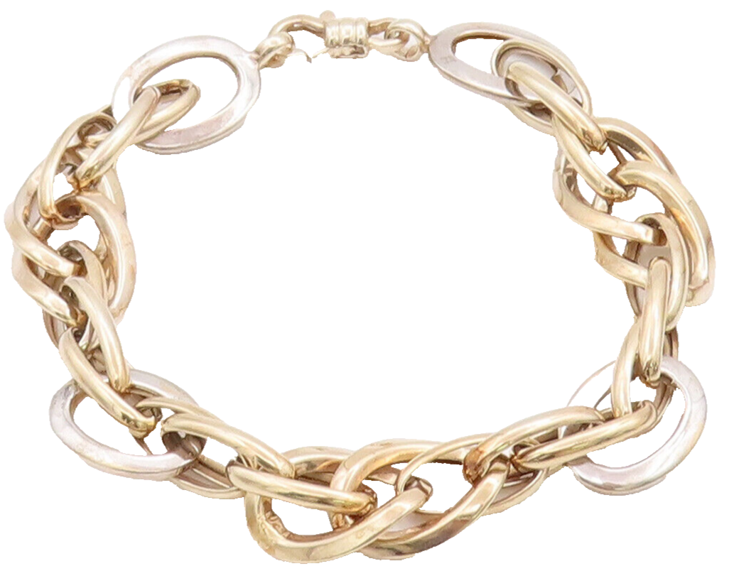 925 Sterling Silver Vintage Bracelet Gold Plated Designer Oval Loop Link BT10334