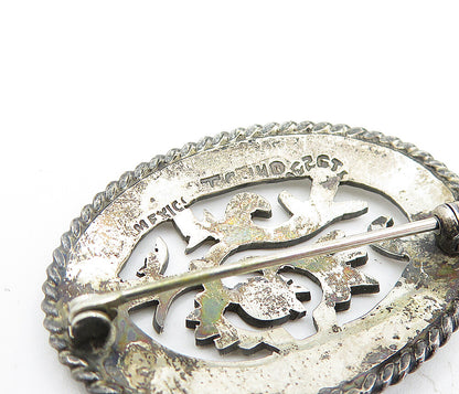 MEXICO 925 Sterling Silver  Vintage Dark Tone Etched Bird Brooch Pin  BP1823
