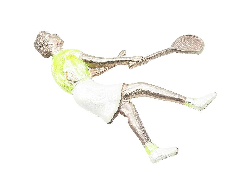 925 Sterling Silver  Vintage Enamel Coated Tennis Player Sport Pendant  PT8412