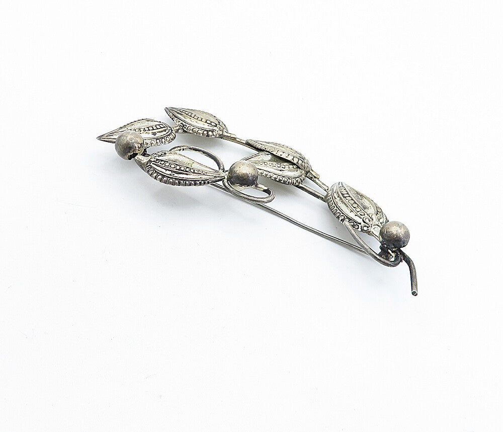 925 Sterling Silver  Vintage Antique Floral Leaf Vine Motif Brooch Pin  BP1509