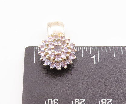 925 Sterling Silver Vintage Pendant  Round Tanzanite Beaded Flower  PT22994