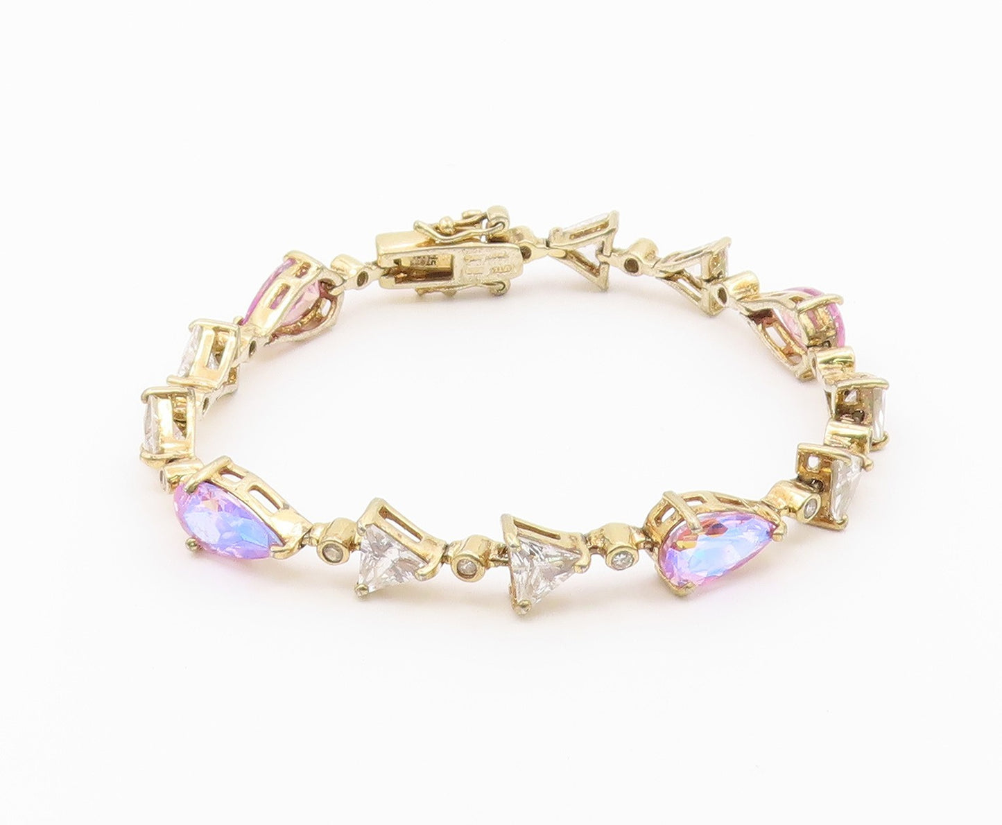 925 Sterling Silver  Vintage Fancy Mystic & White Topaz Tennis Bracelet BT9712