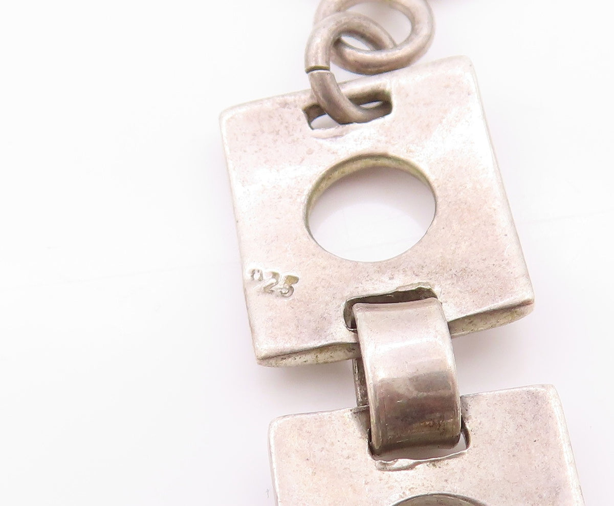 925 Sterling Silver Vintage Bracelet Square Open Work Metal Linked BT11271