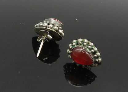 925 Sterling Silver  Vintage Tear Drop Carnelian Bubble Stud Earrings  EG10310