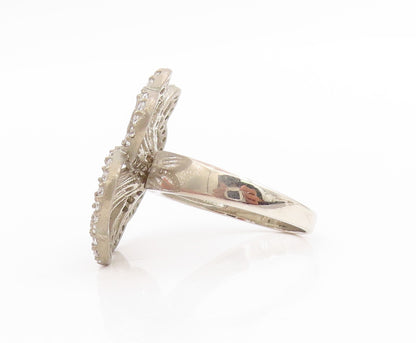 925 Sterling Silver Vintage Ring CZ Openwork Floral Blossom Band  Sz 7  RG34080