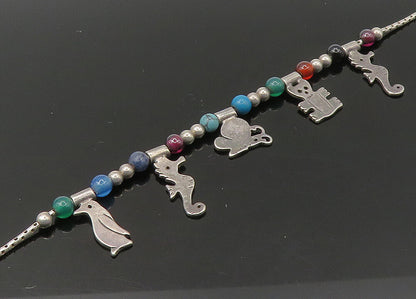 925 Sterling Silver Vintage Turquoise & Multi Stone Chain Necklace NE3668