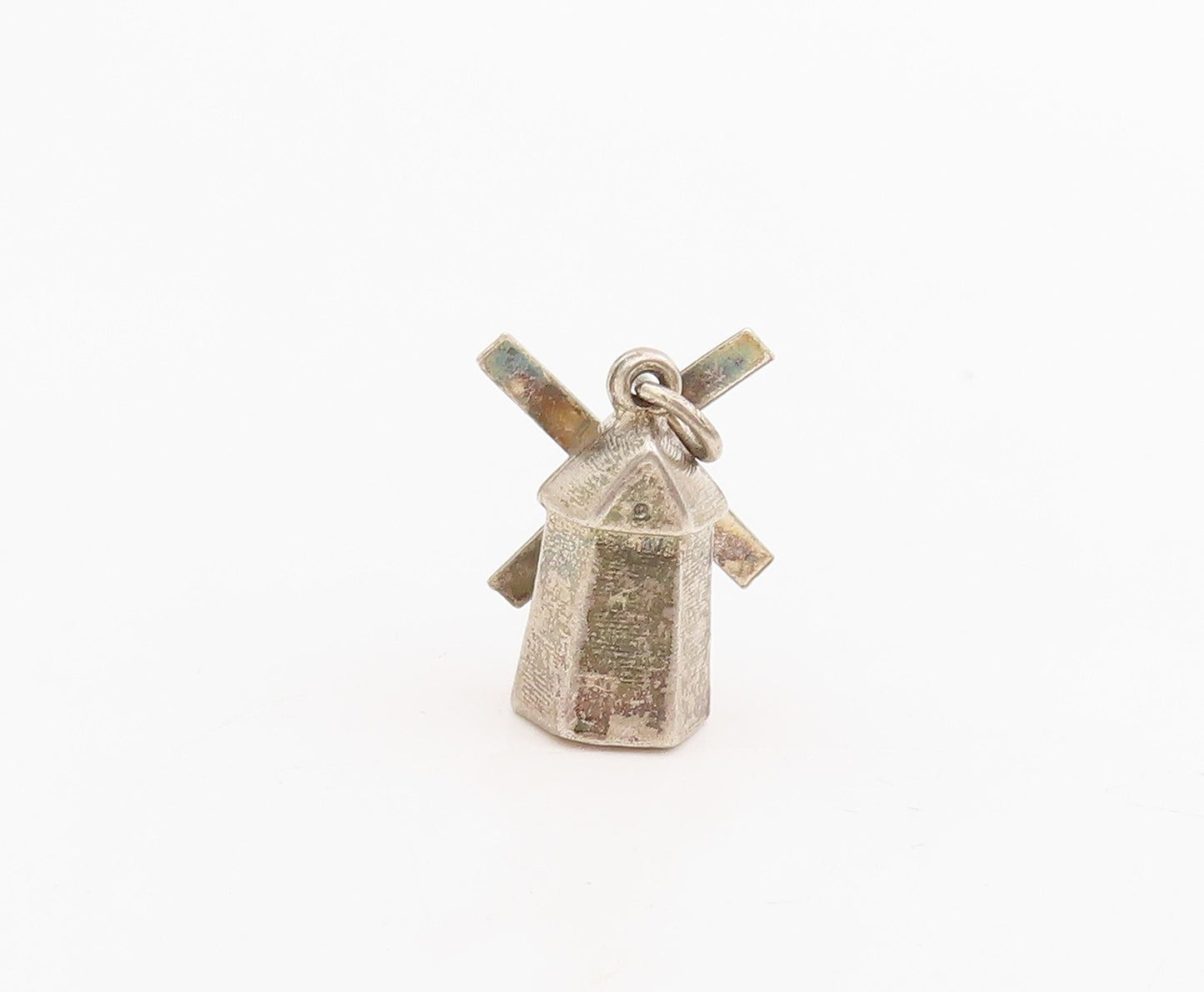 925 Sterling Silver Vintage Pendant 3D Etched Windmill Souvenir Charm  PT25577