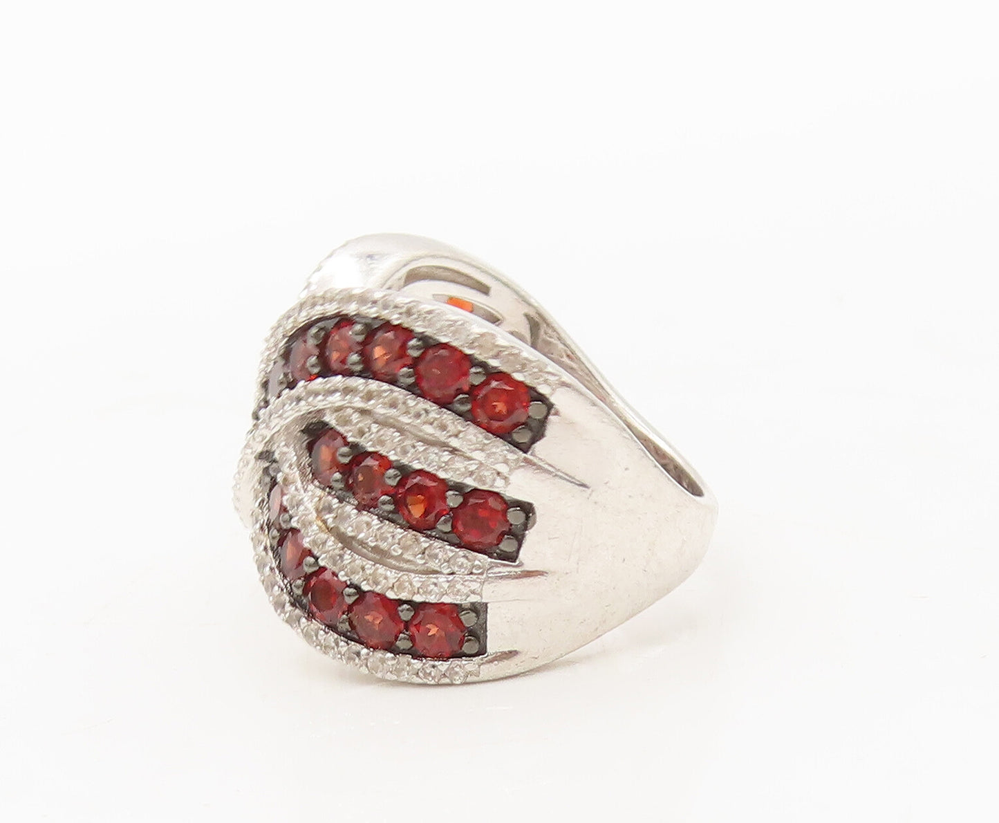 925 Silver Vintage Ring Broad Alternate Two Tone Cubic Zirconia Sz 6  RG27576