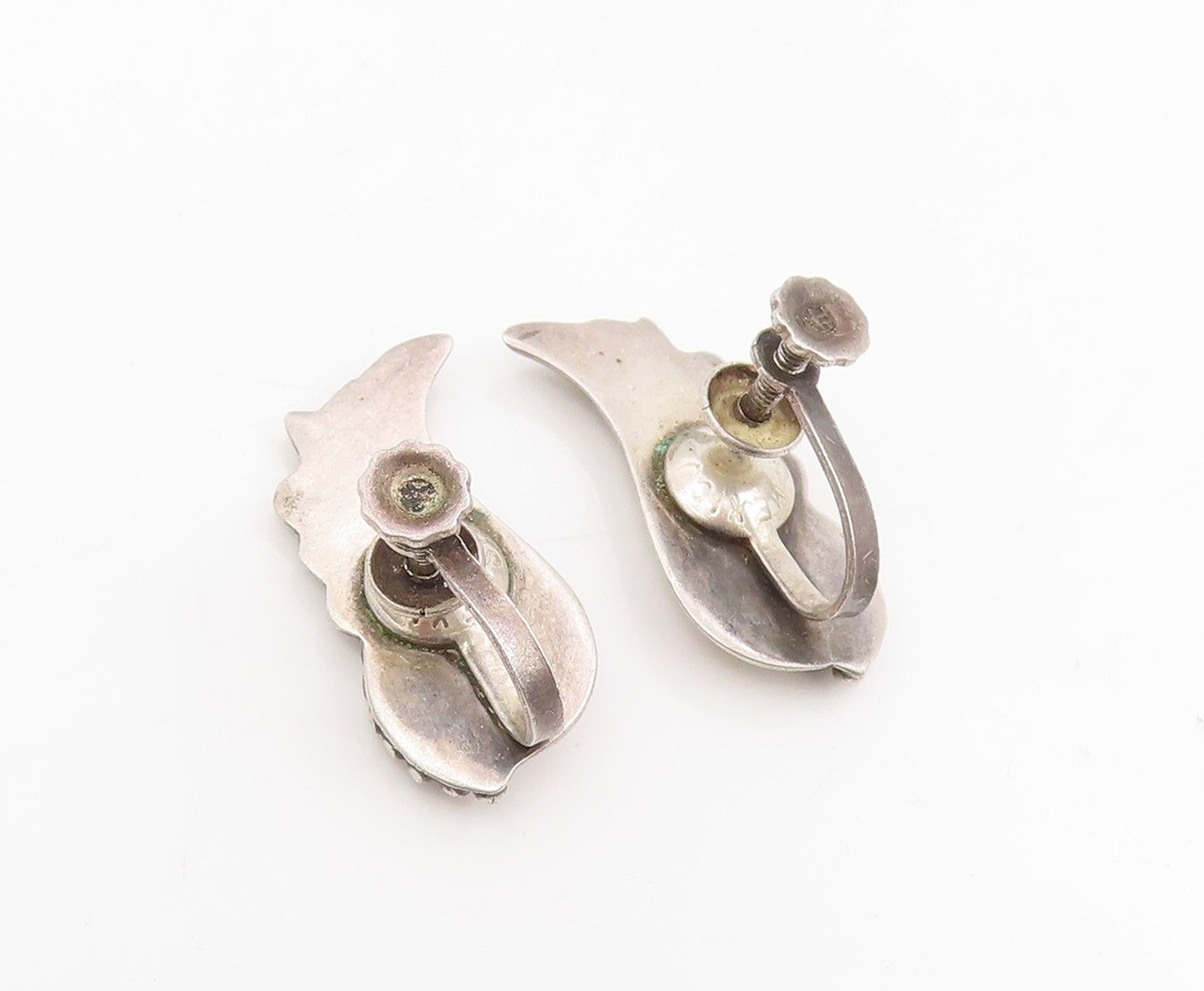 925 Sterling Silver Vintage Earrings Nautilus Conch Shell Screw Backs  EG13973