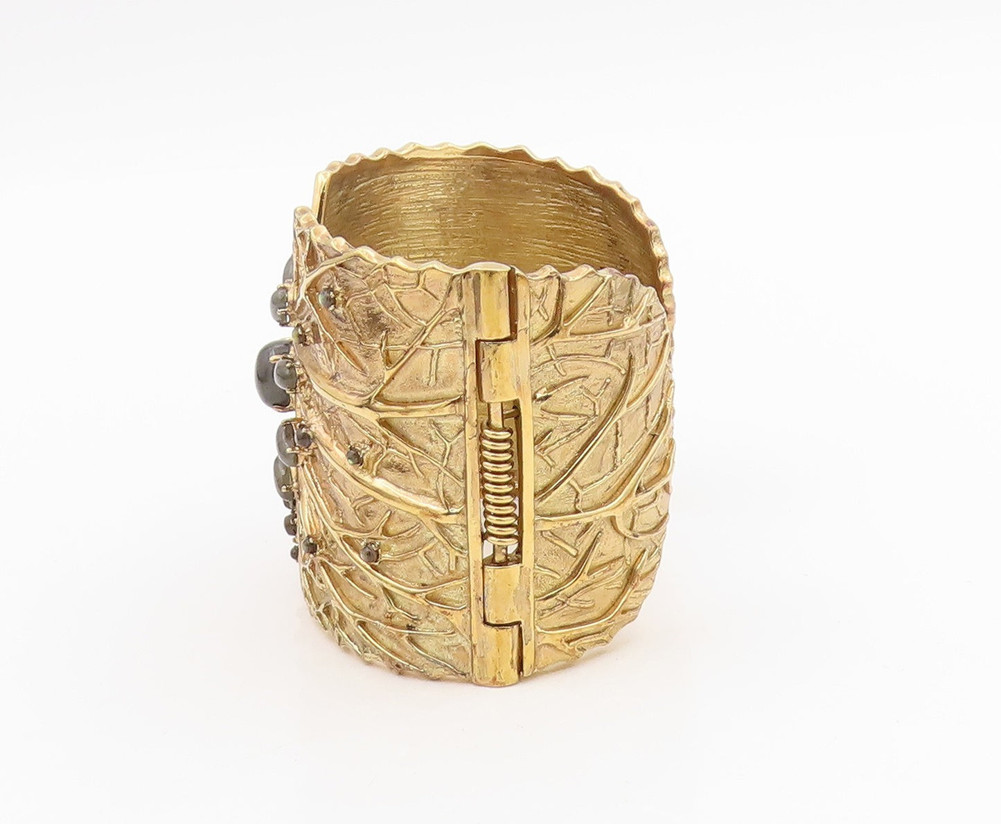 925 Sterling Silver Vintage Bracelet Gold Plated Gemstone Cuff HEAVY  BT11599