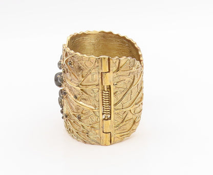 925 Sterling Silver Vintage Bracelet Gold Plated Gemstone Cuff HEAVY  BT11599
