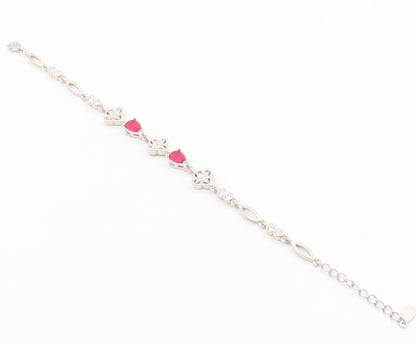925 Sterling Silver  Vintage Beautiful Ruby & Cubic Zirconia Bracelet  BT9567