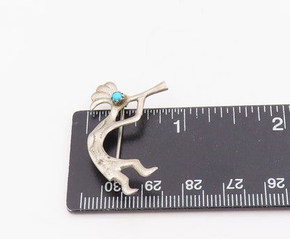925 Sterling Silver Vintage Brooch Pin NAVAJO Turquoise Kokopelli Flute  BP12232