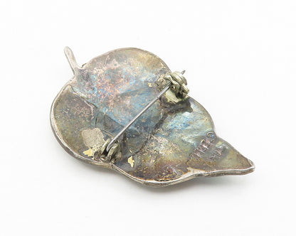 TAXCO 925 Sterling Silver  Vintage Abalone Shell Floral Leaf Brooch Pin BP4274