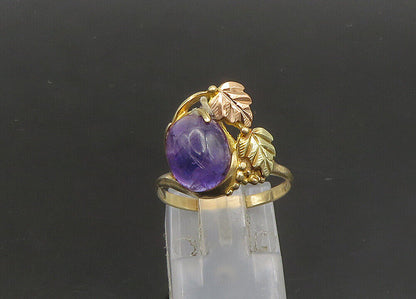 10K GOLD  Vintage Cabochon Cut Amethyst Floral Leaves Band Ring Sz 6.5  GR281