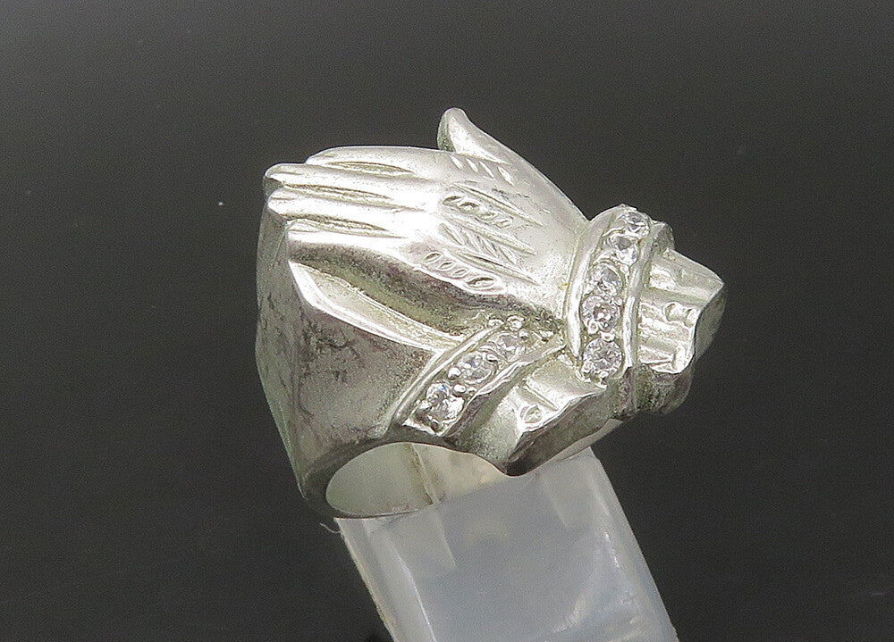 925 Sterling Silver  Vintage Topaz Prayer Hands Large Band Ring Sz 12  RG22431