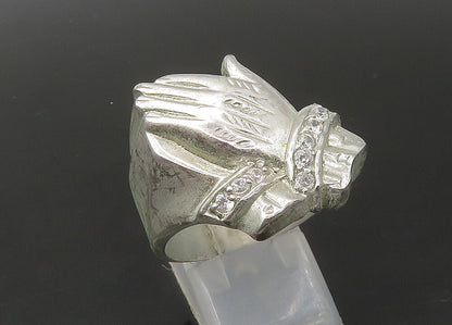 925 Sterling Silver  Vintage Topaz Prayer Hands Large Band Ring Sz 12  RG22431