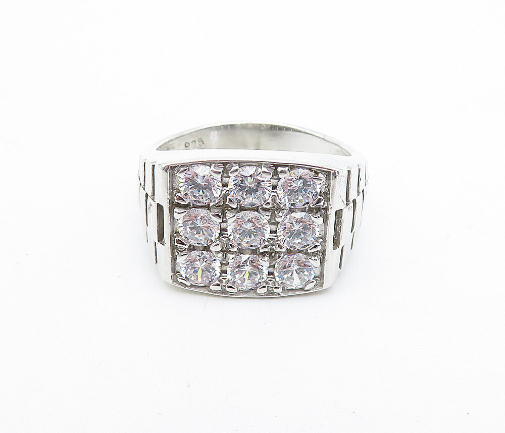 925 Sterling Silver  Cubic Zirconia Square Grid Cocktail Ring Sz 11  RG5664