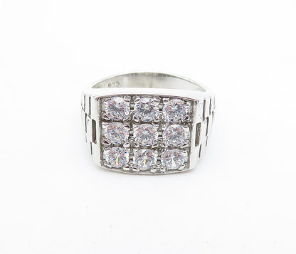925 Sterling Silver  Cubic Zirconia Square Grid Cocktail Ring Sz 11  RG5664