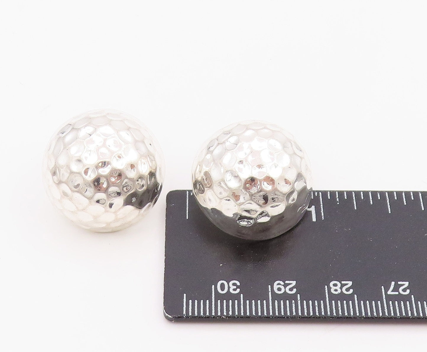 925 Sterling Silver Vintage Earrings Solid Hammered Circular Dome Stud  EG14050