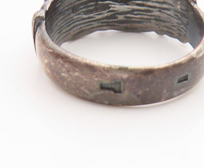 925 Sterling Silver Vintage Ring POLAND Topaz Etched Tree Bark Band Sz 9 RG35781