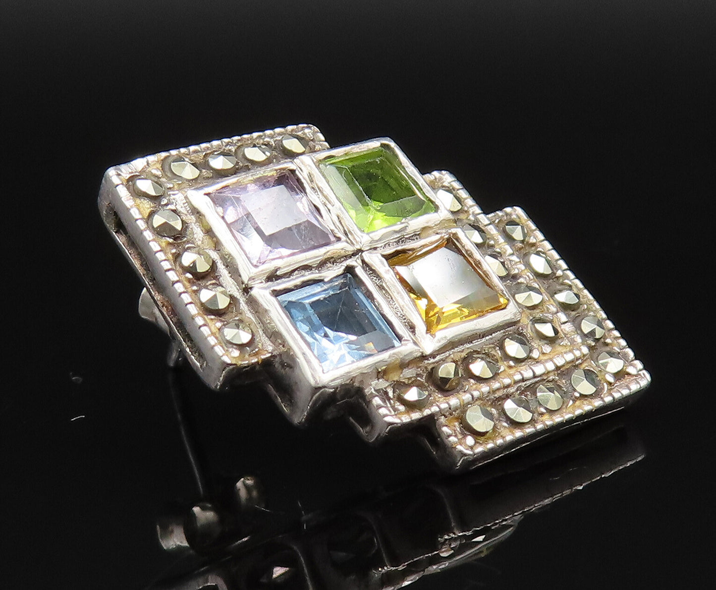 925 Sterling Silver  Vintage Kunzite Citrine & Multi Stone Earrings  EG11881