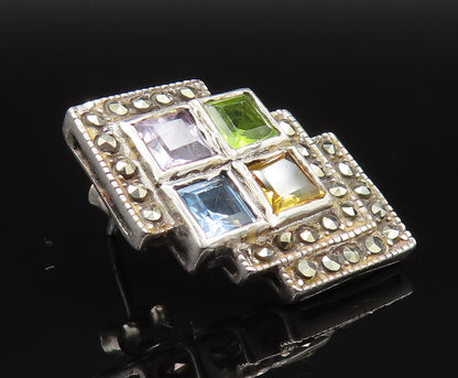925 Sterling Silver  Vintage Kunzite Citrine & Multi Stone Earrings  EG11881