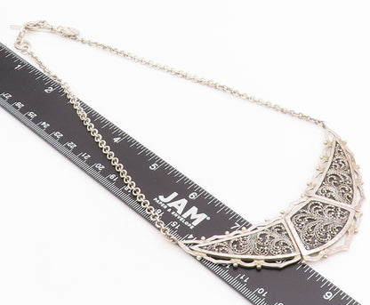 925 Sterling Silver Vintage Necklace LOIS HILL Intricate Scrollwork Chain NE4750