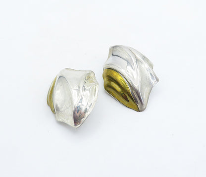 MEXICO 925 Sterling Silver  Vintage 2 Tone Hollow Non Pierce Earrings  EG2808