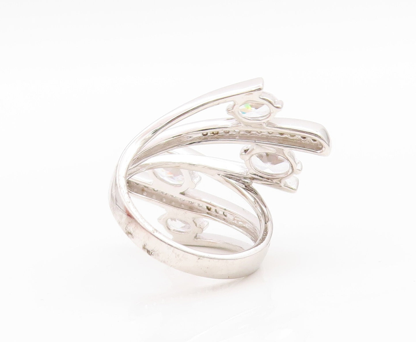 925 Sterling Silver Vintage Ring Designer Bypass Cutout CZ Inlay Sz 7 RG31894